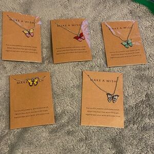 Butterfly Pendant Necklace Set - Multicolor